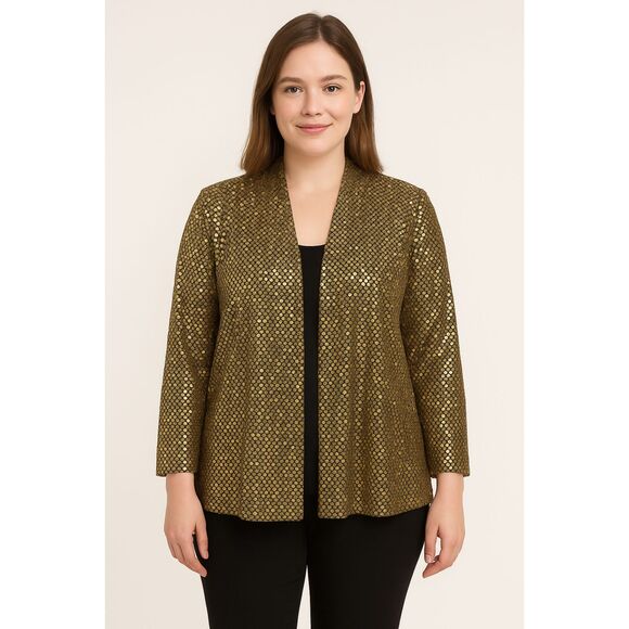 Vintage David Rose Gold Metallic Open Blazer Jacket Made in USA L - Picture 2 of 10